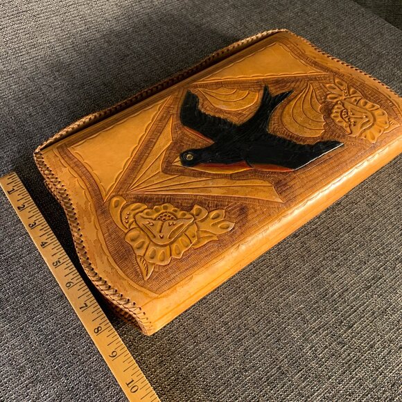 Vintage Hand Tooled Leather Noami Purse - floral large case handmade handbag - Picture 15 of 16